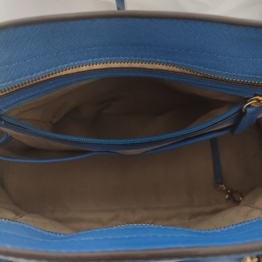 💯Michael Michael Kors  Summer Blue Saffiano Leather Satchel - Picture 10 of 12